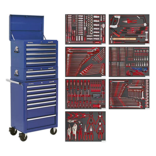 Sealey TBTPCOMBO5 Tool Chest Combination 14 Drawer with Ball Bearing Slides Blue & 446pc Tool Kit