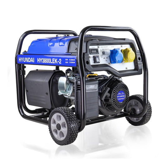 Hyundai HY3800LEK-2 Petrol Site Open Generator with Electric, Recoil Start & Wheel Kit 3200W/230V