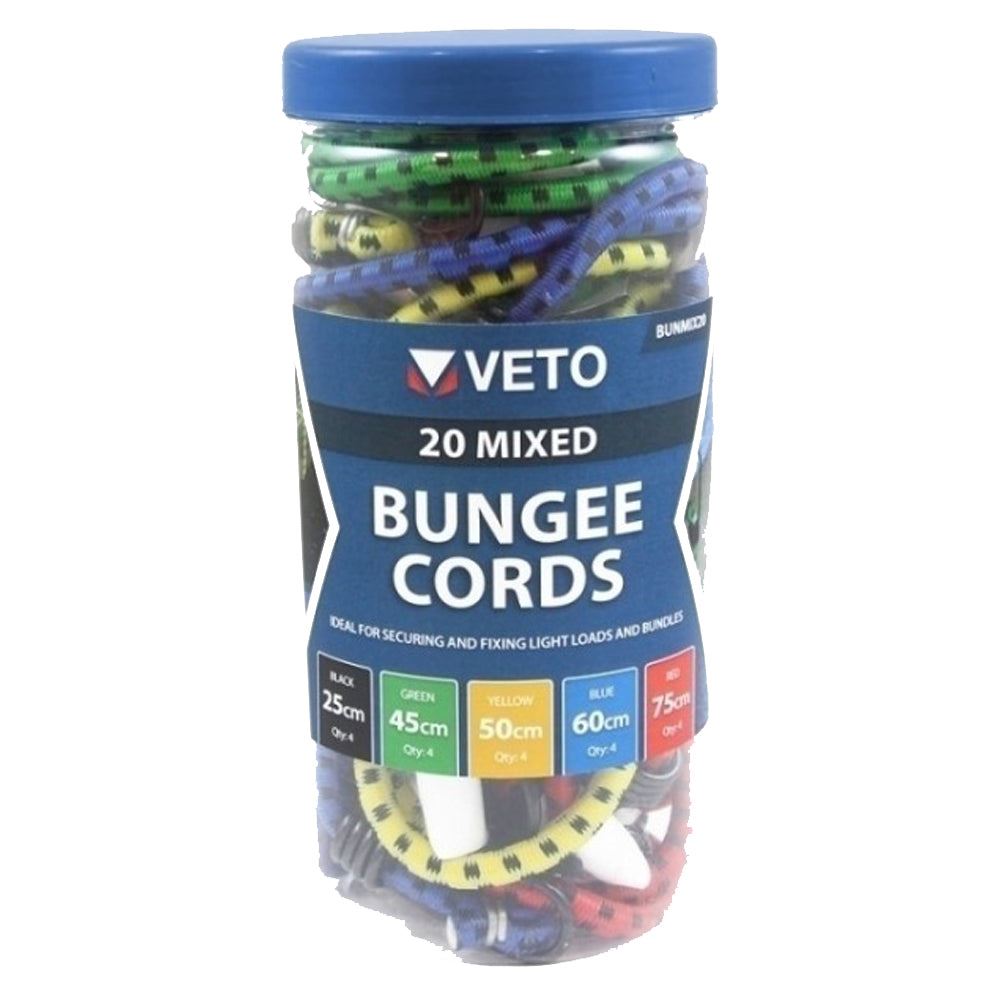 Timco 20Pcs Veto Standard Mixed Set of Bungee Cords (20/Tube) BUNMIX20