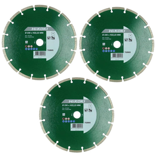 HiKOKI 752805 230mm Universal Diamond Saw Blade Pack of 3