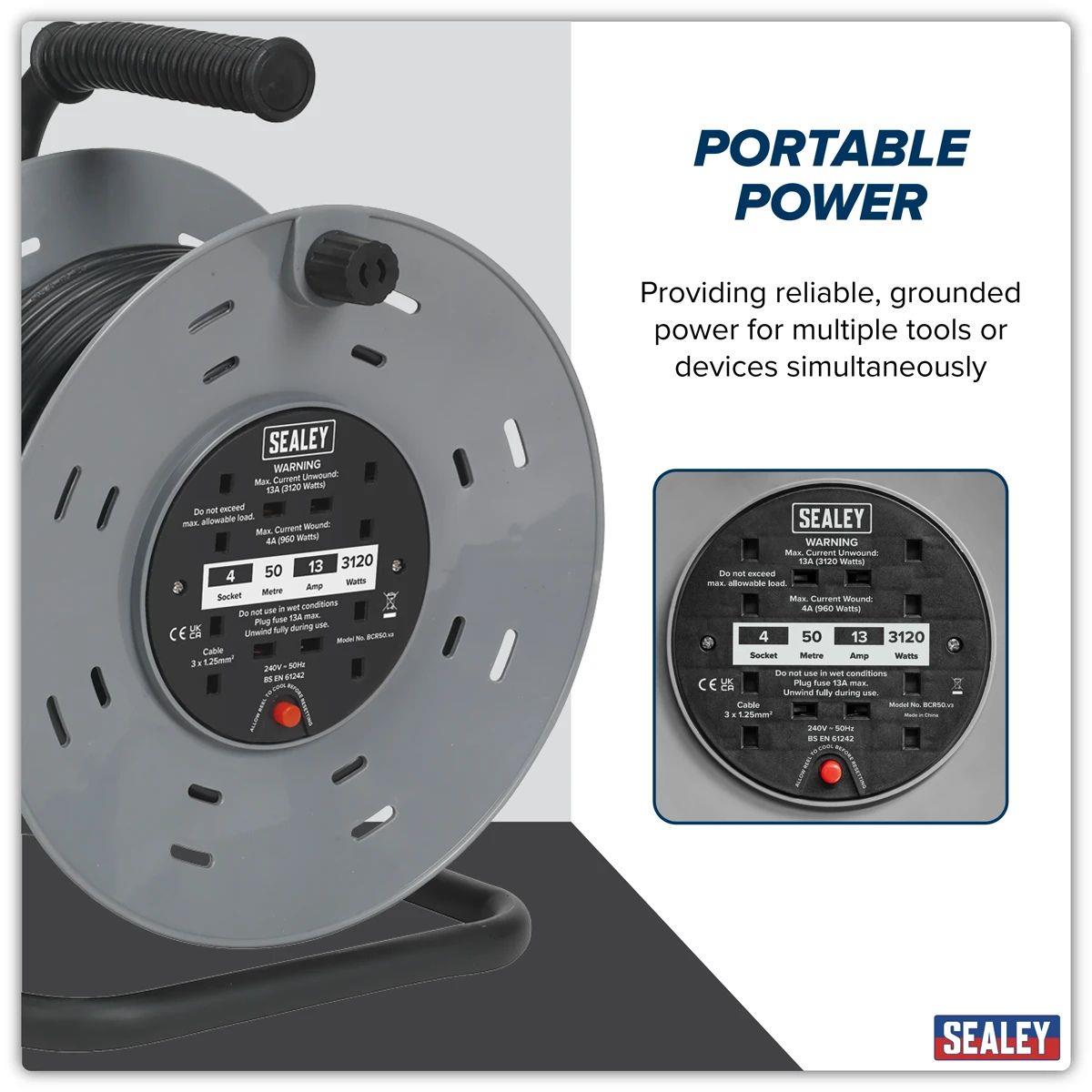 Sealey BCR50 Cable Reel 50m 4 x 230V/960W