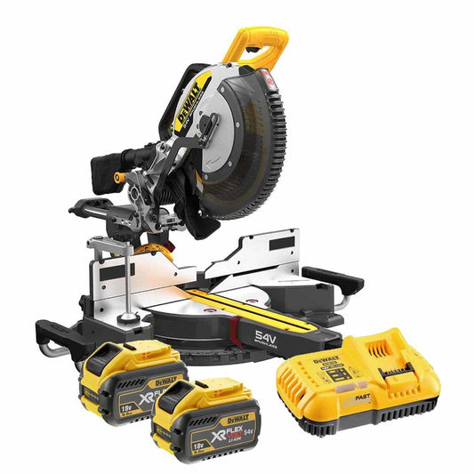 Dewalt DCS781X2 54V XR FlexVolt 305mm Crosscut Sliding Mitre Saw With 2 x 9.0Ah/3.0Ah Batteries Charger