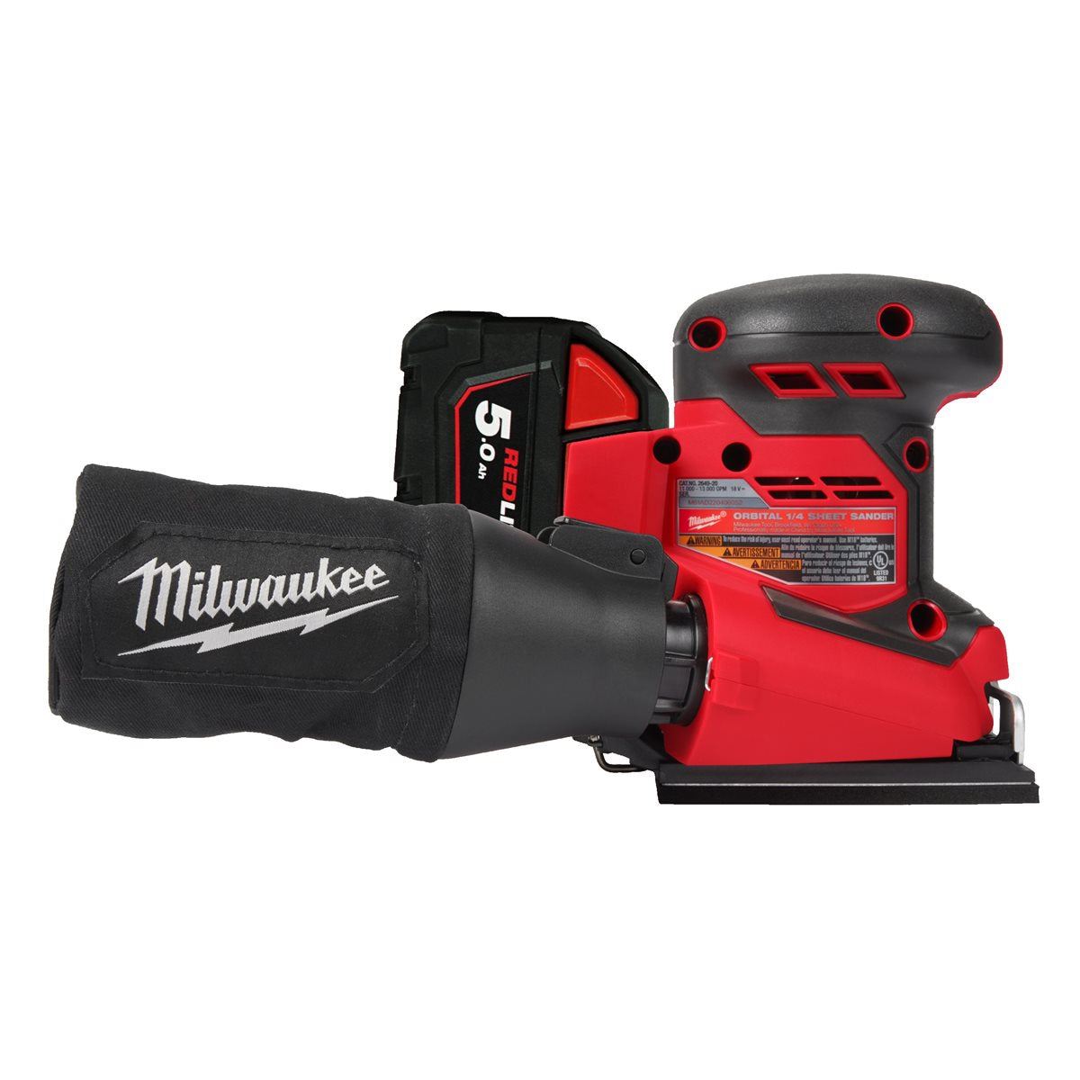 Milwaukee M18BQSS-502B 18V 1/4 Sheet Sander with 2 x 5.0Ah Battery, Charger & Bag 4933479968