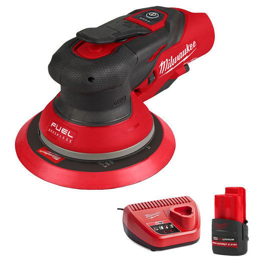 Milwaukee M12FROS5-0 12V FUEL Brushless 150mm Random Orbit Sander with 1 x 2.5Ah Battery & Charger