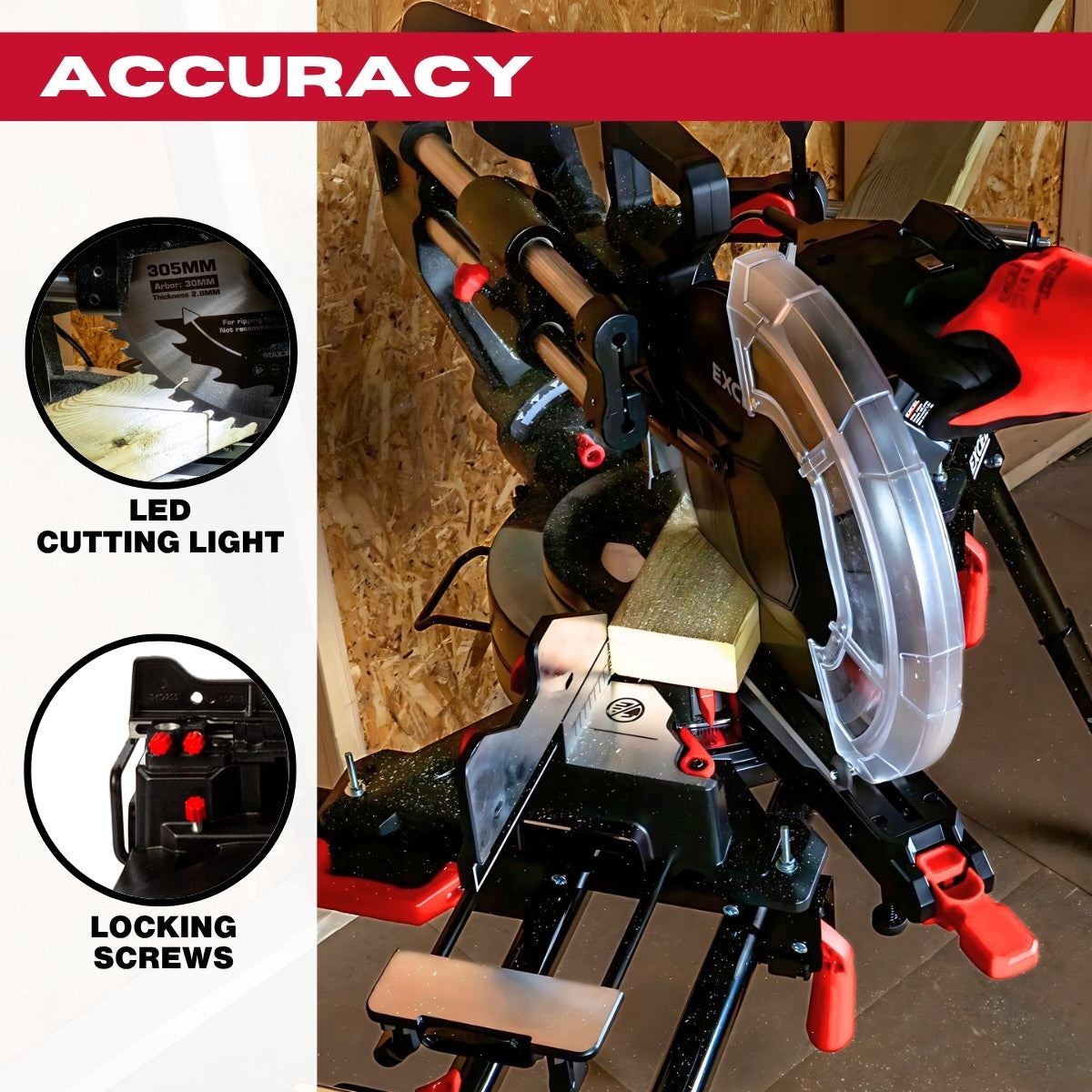 Excel 305mm Sliding Mitre Saw with LED Light & 48T Blade 240V/2000W Item Condition Box Opened Never Used