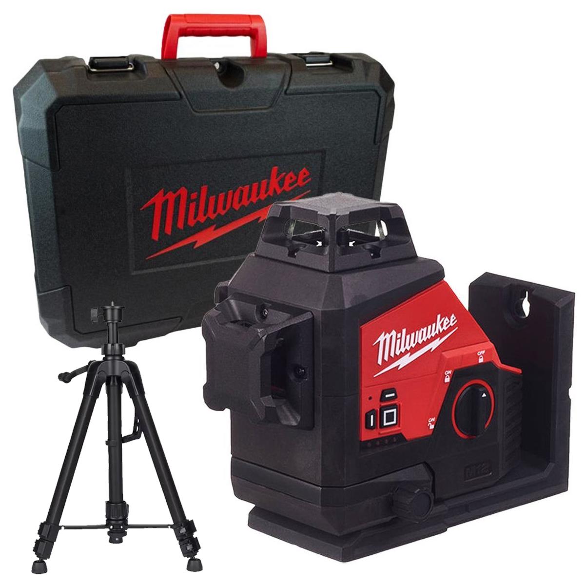 Milwaukee M123PL-0C 12V 360Â° 3-Plane Green Laser with 1.2m Compact Laser Tripod & Case