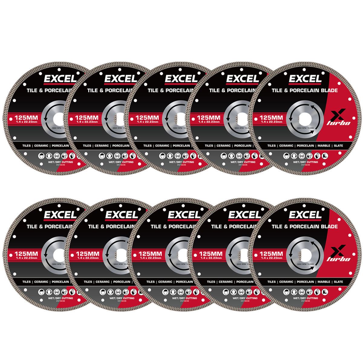 Excel 125mm Diamond Blade for Ceramic & Porcelain Wet & Dry Use Pack of 10