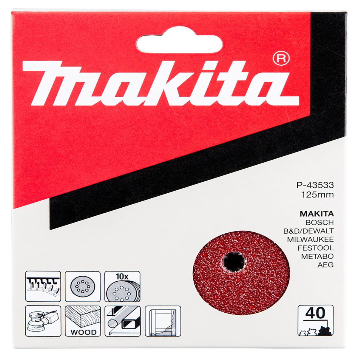 Makita P-43533 125mm Abrasive Sanding Discs 40 Grit Pack of 10