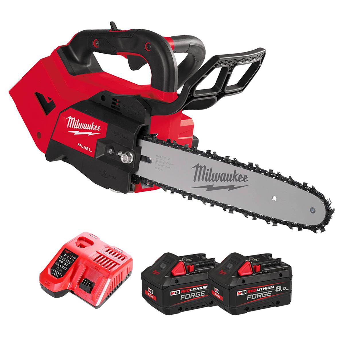 Milwaukee M18FTHCHS30-802 18V FUEL Brushless 30cm Top Handle Chainsaw with 2 x 8.0Ah Battery & Charger 4933499225