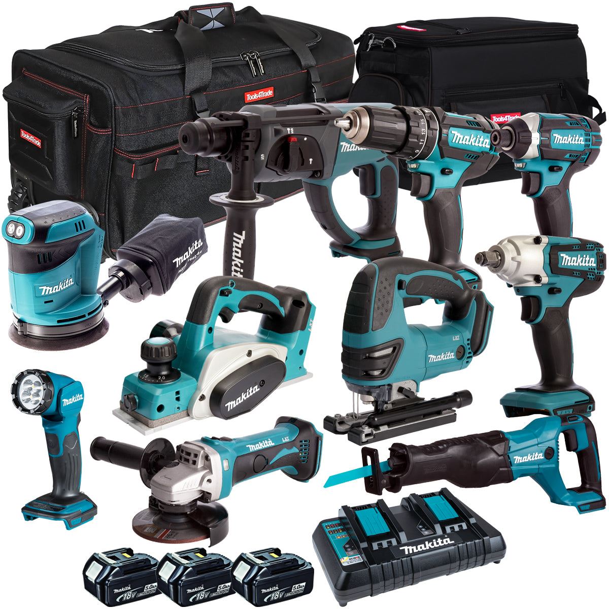 Makita 18V 10 Piece Piece Power Tool Kit with 3 x 5.0Ah Battery & Charger T4TKIT-260