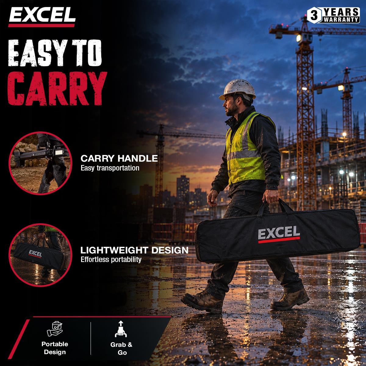 Excel 18V/240V 8100 Lumens Hybrid Tripod LED Flood Light with Carry Bag