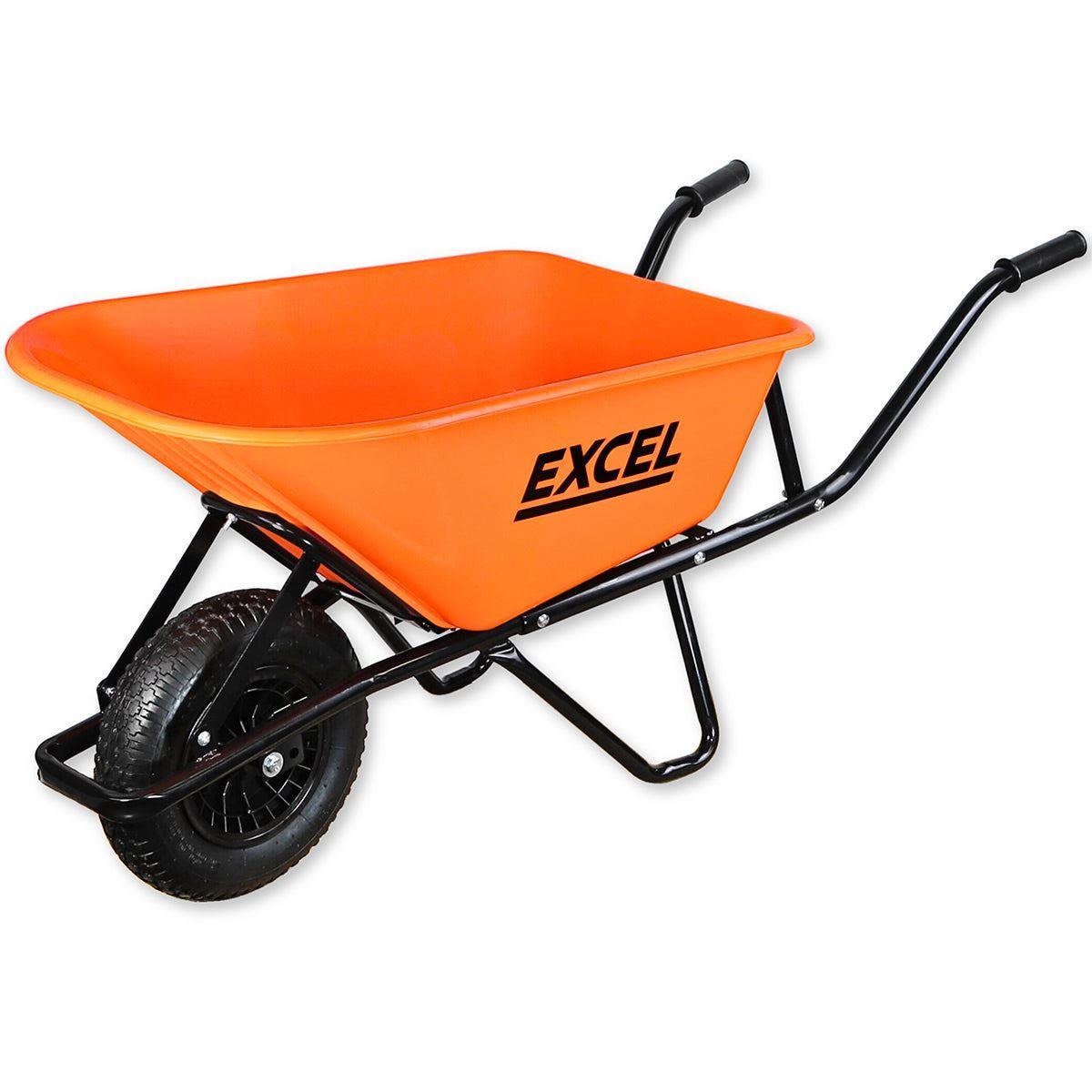 Excel 134L Portable Cement Mixer 240V/370W with Wheels & 100L Wheelbarrow Orange HDPE Tray