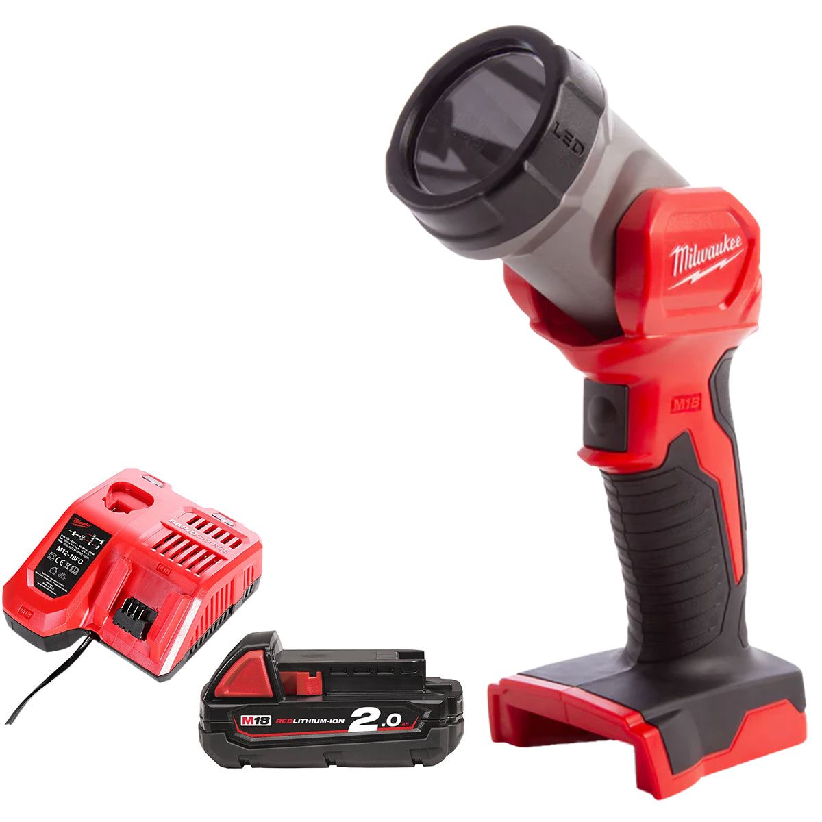 Milwaukee M18TLED-0 M18 18V LED Work Light Torch with 1 x 2.0Ah Battery & Charger