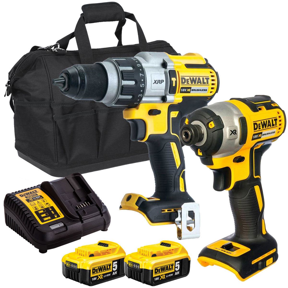 Dewalt 18V Brushless Twin Pack Impact Driver + Combi Drill with 2 x 5.0Ah Battery T4TKIT-16180
