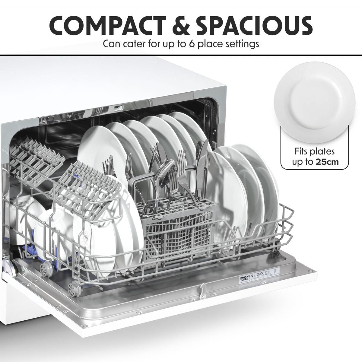 Sealey DH83 Baridi Tabletop Dishwasher 6 Place Settings 6.5L Capacity White 230V