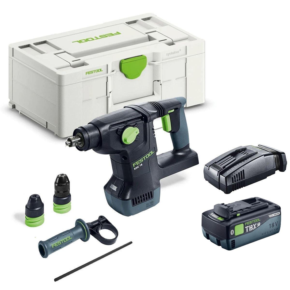 Festool KHC 18 EB-Basic 18V Brushless Rotary Hammer Drill with 1 x 8.0Ah Battery Charger & Case