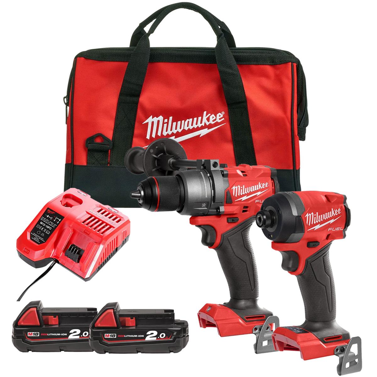 Milwaukee M18FPP2A9-502B M18 Fuel 18V Brushless Twin Kit with 2 x 2.0Ah Battery, Charger & Bag