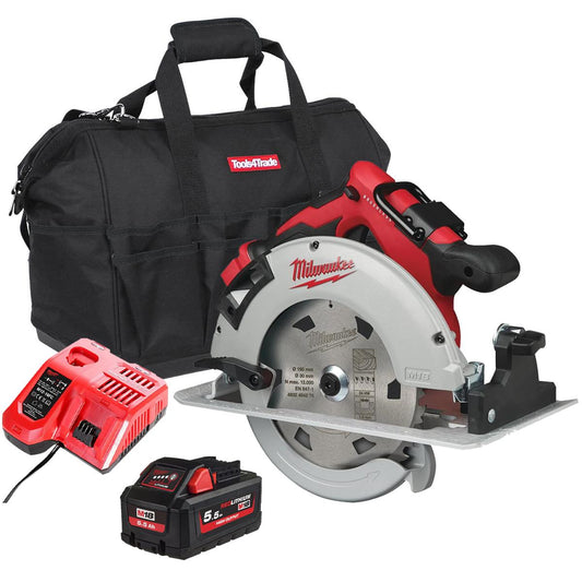 Milwaukee M18BLCS66-0 18V Brushless 190mm Circular Saw with 1 x 5.5Ah Battery Charger & Bag