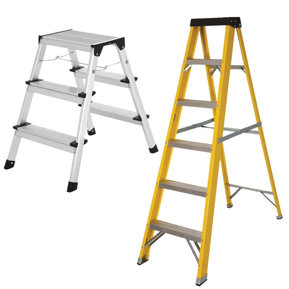 Excel Heavy Duty Fibreglass 6 Tread Ladder with 3 Step Hop Up Ladder