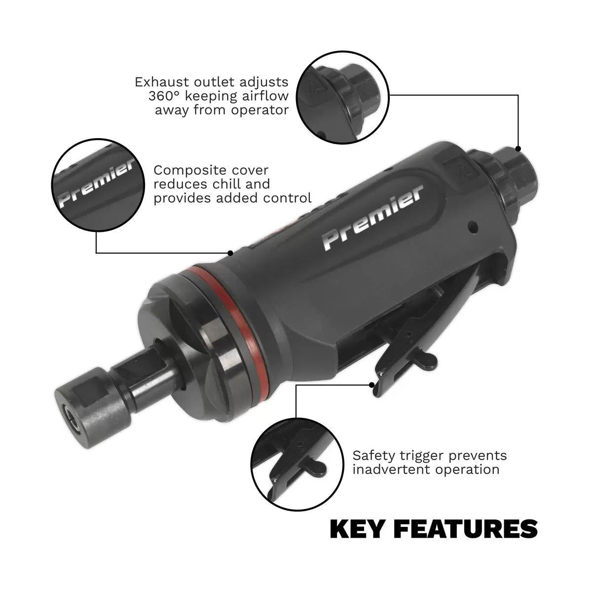 Sealey SA654 Premier Straight Maxi Air Die Grinder 6mm
