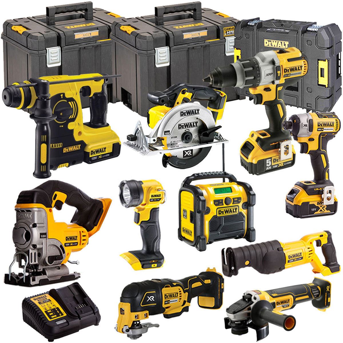 Dewalt 18V XR 10 Piece Power Tool Kit 3 x 5.0Ah Battery & Charger T4TKIT-6599