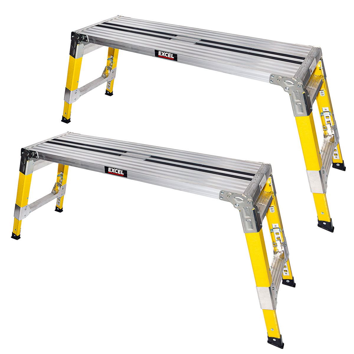 Excel Fibreglass Work Bench Platform Adjustable Height Heavy Duty Folding Hop Up - 1200 x 350 mm Pack of 2