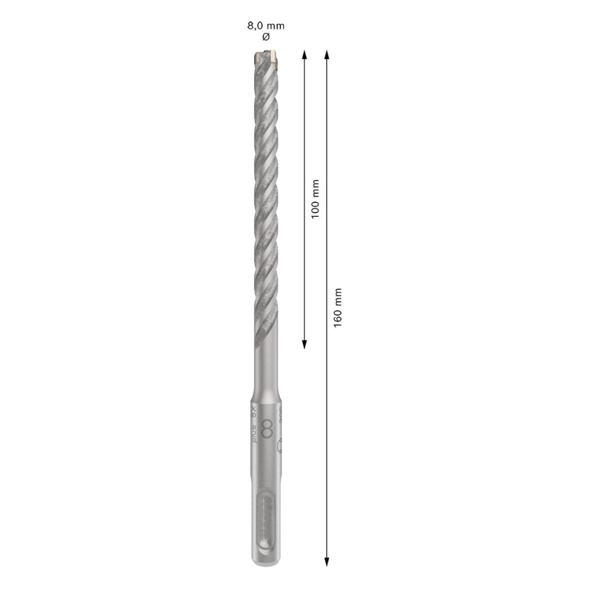 Bosch PRO SDS Plus-5X 8mm x 100mm x 160mm Hammer Drill Bit 2608833789