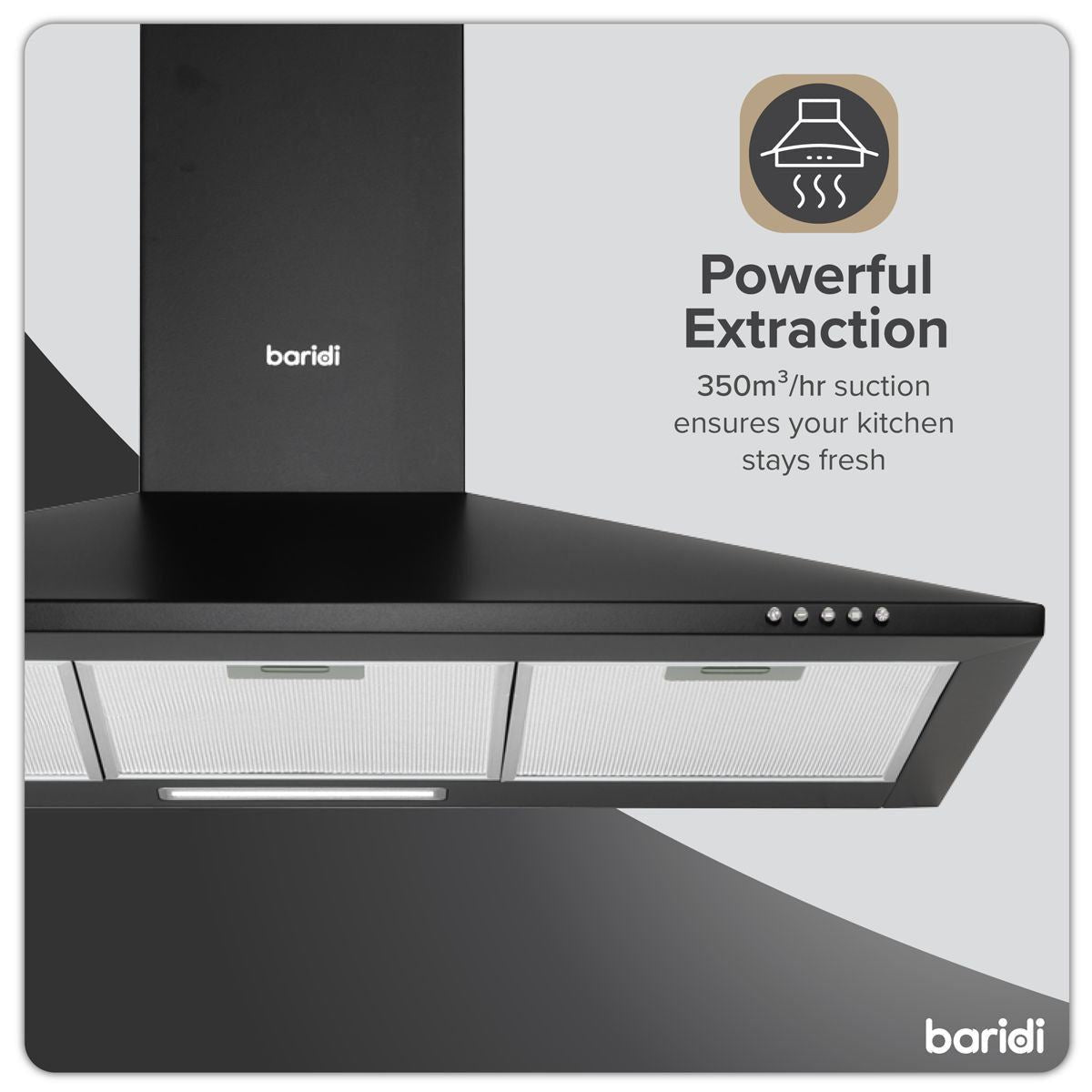 Sealey DH59 Baridi Chimney Style Cooker Hood with Carbon Filters 90cm Black