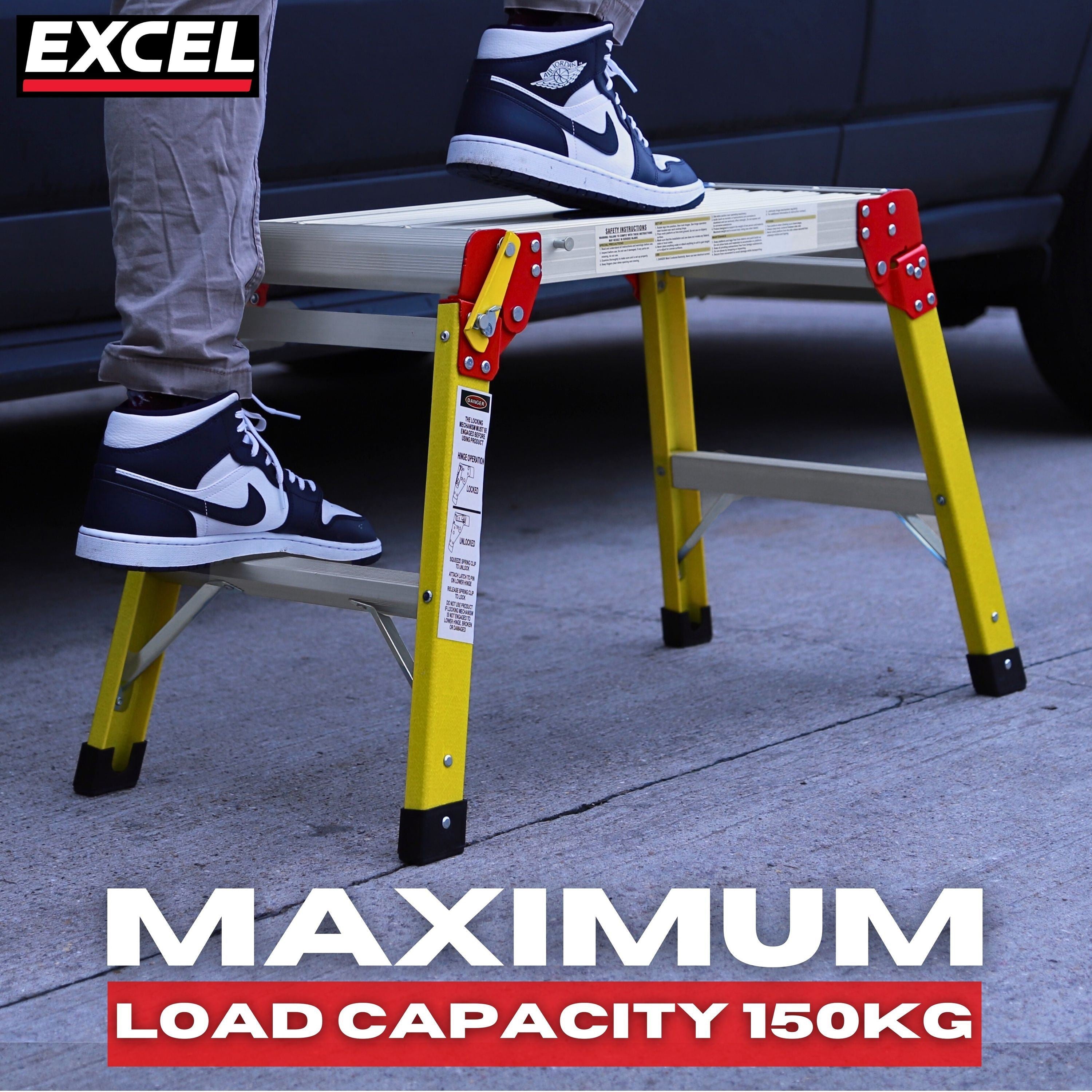 Excel Aluminium Stool Ladder 3 Tread with Fibreglass Folding Hop Up