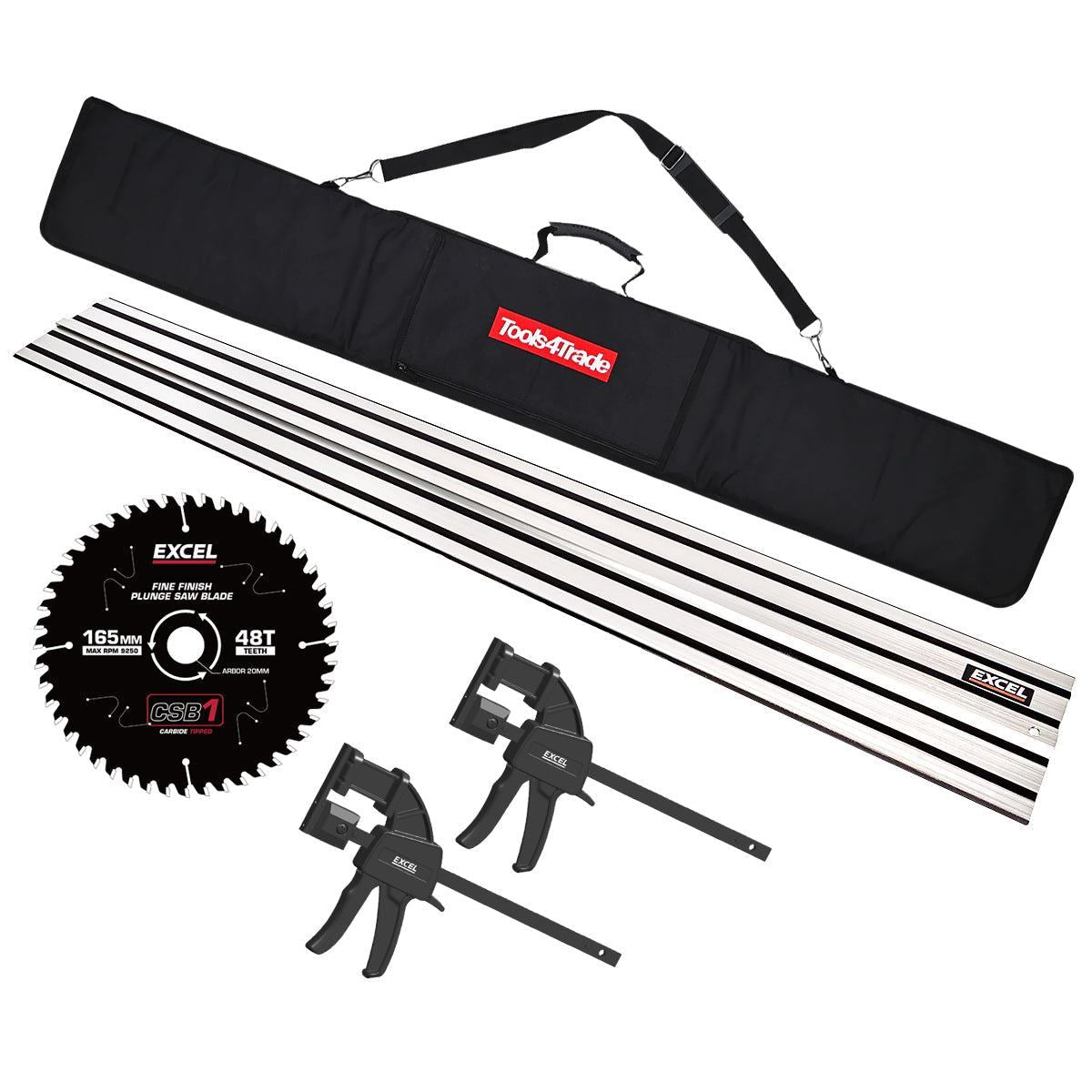 Plunge Saw Accessories Kit 1 x 1.5m Guide Rail with Bag, Clamp & 48T Blade for Dewalt DWS520, DCS520N