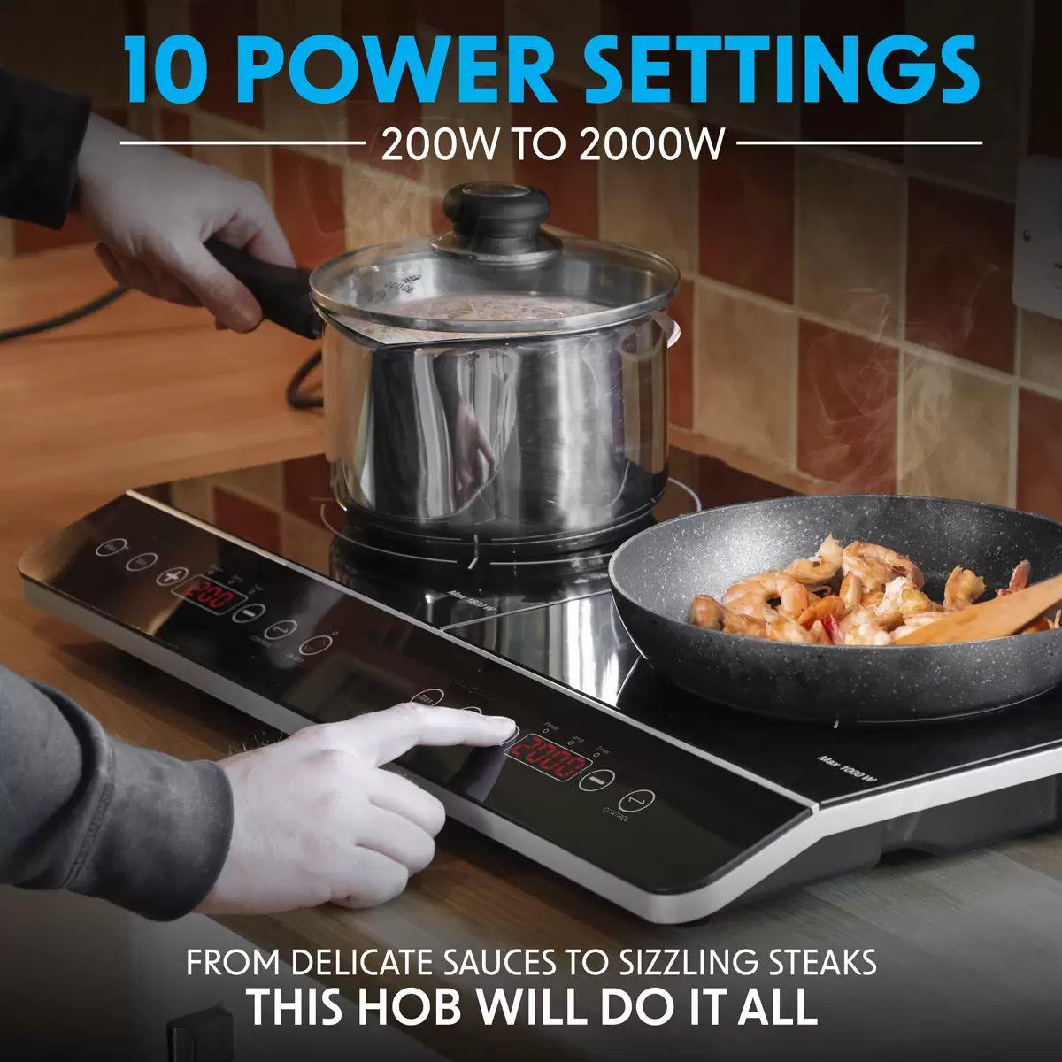 Sealey DH146 Baridi Portable Induction Hob with 2 Cooking Zones 60 x 36 x 6.5cm Black 240V