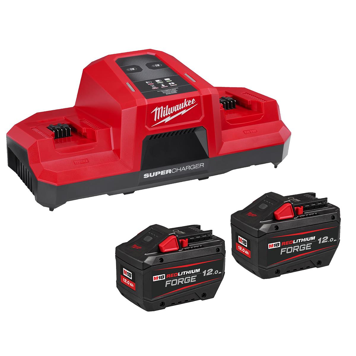 Milwaukee M18FNRG-122 18V M18 Forge 2 x 12.0Ah Batteries & Dual Bay Super Charger Pack 4933498615