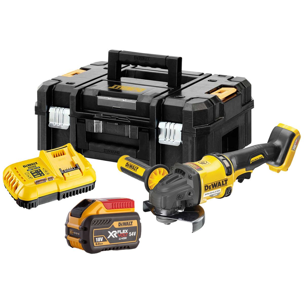 Dewalt DCG418NT 54V XR FLEXVOLT Brushless Angle Grinder with 1 x 9.0Ah Battery & Charger