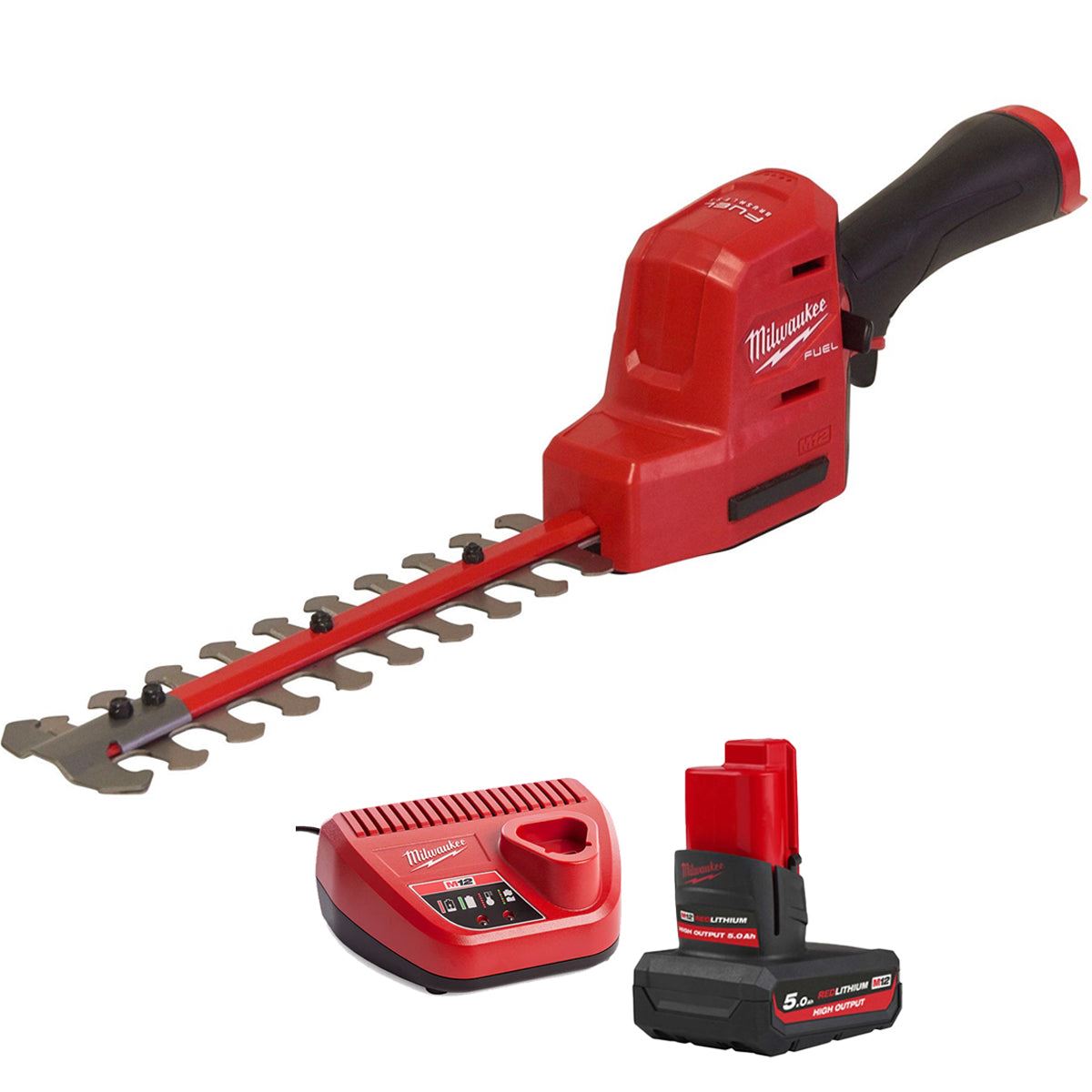 Milwaukee M12FHT20-0 12V Brushless 20cm Hedge Trimmer with 1 x 5.0Ah Battery & Charger