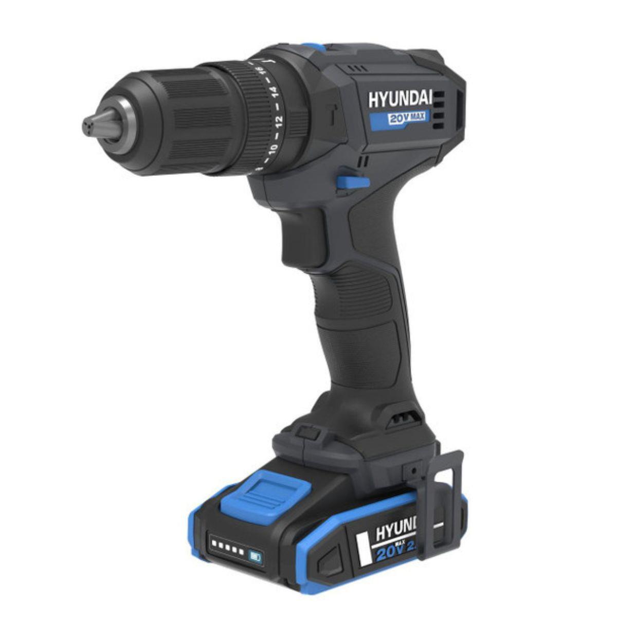 Hyundai HD20S-50TT 20V Cordless Hammer Drill  1 X 2Ah Battery and Charger With 75 Piece Accessory Kit in Carry Case