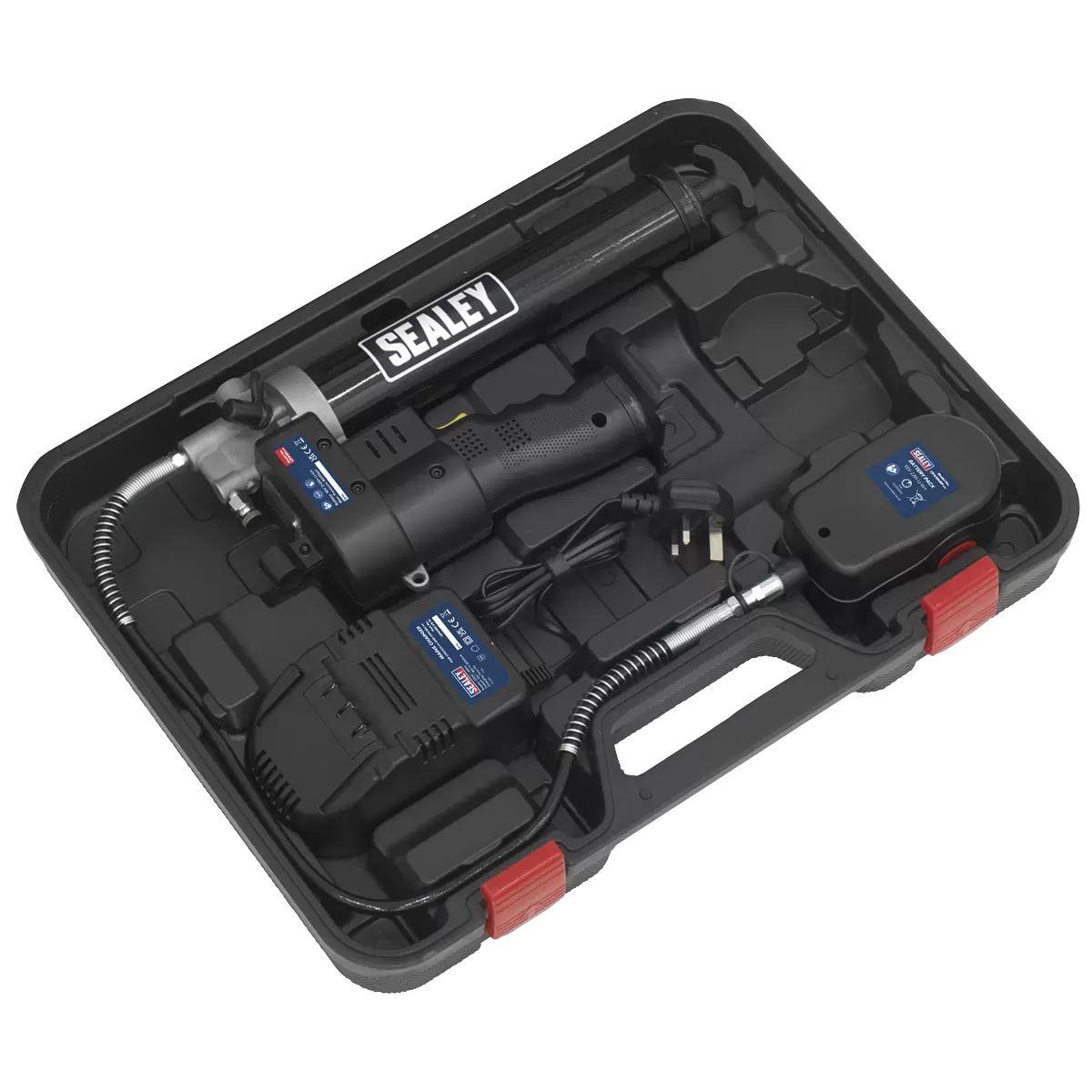 Sealey CPG18V 18V Cordless Grease Gun With 1 x 2Ah Battery, Charger & Storage Case