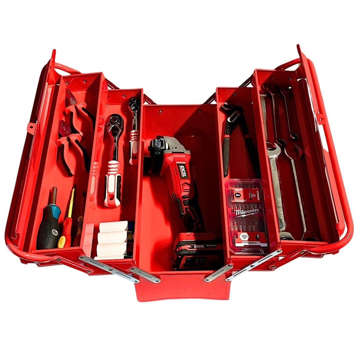 Excel 5 Tray Cantilever Metal Tool Box Organiser Storage Red