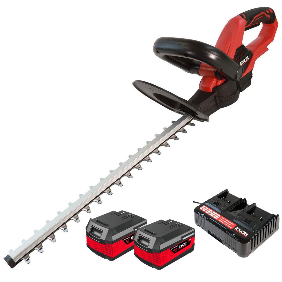 Excel 18V 410mm Hedge Trimmer Cutter with 2 x 4.0Ah Battery & Dual Port Fast Charger