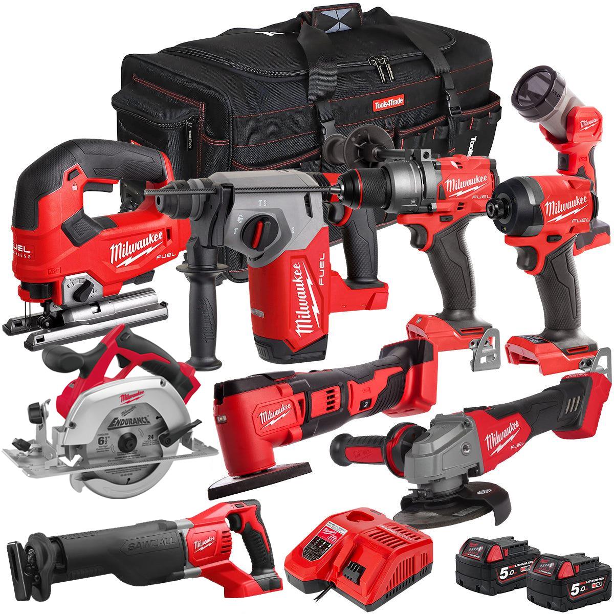 Milwaukee 18V 9 Piece Combo Kit with 2 x 5.0Ah Battery & Charger T4TKIT-32231