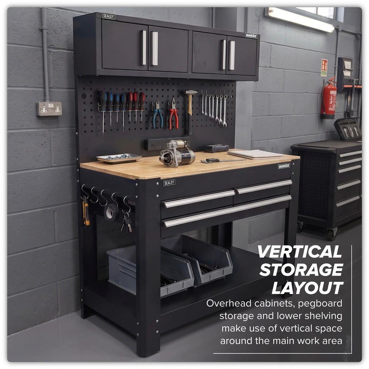 Sealey AP12701 Superline PRO Workbench with Pegboard Back Panel, Power Bar & Wooden Worktop