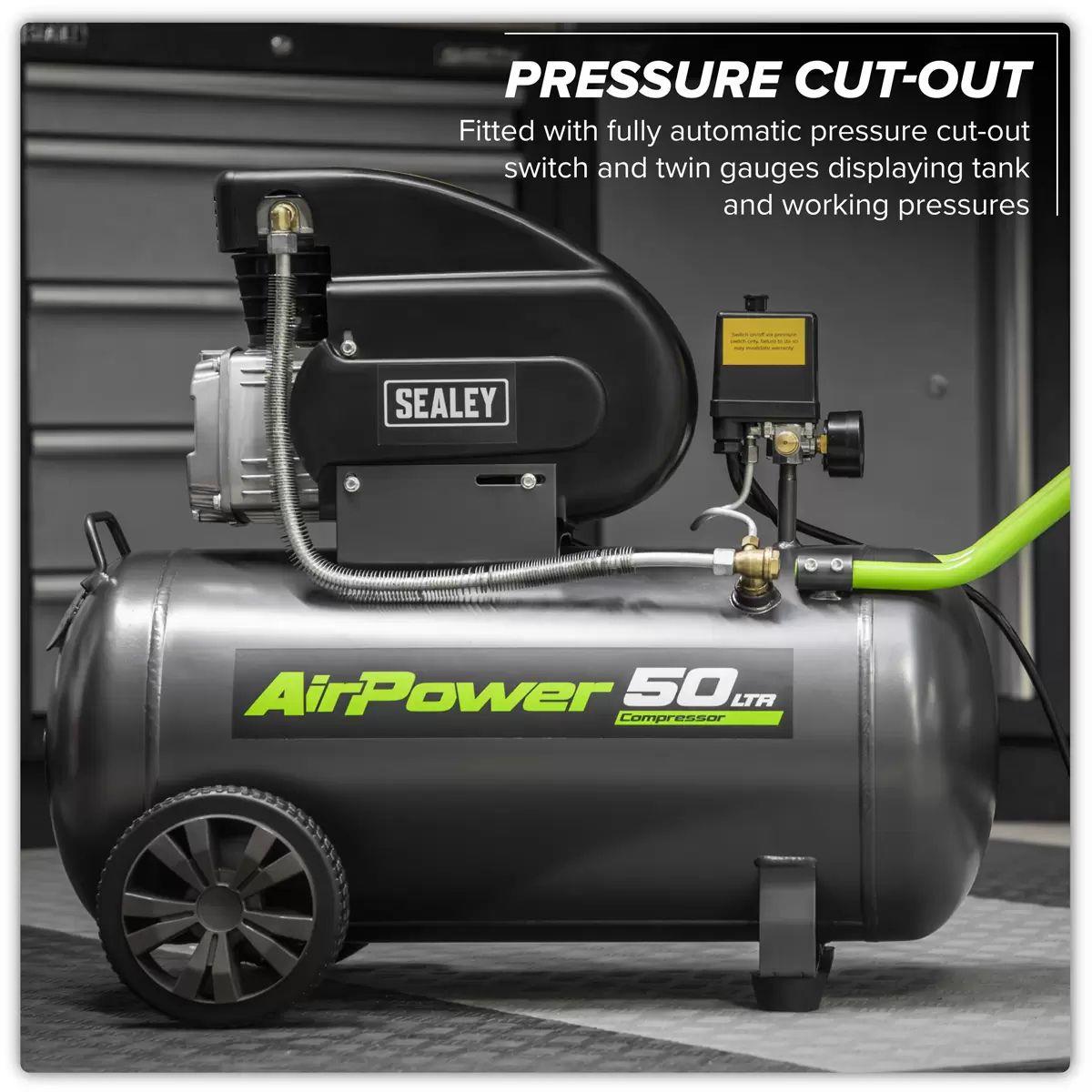 Sealey SAC5020EPK 50L Direct Drive Compressor with 4pc Air Accessory Kit 240V