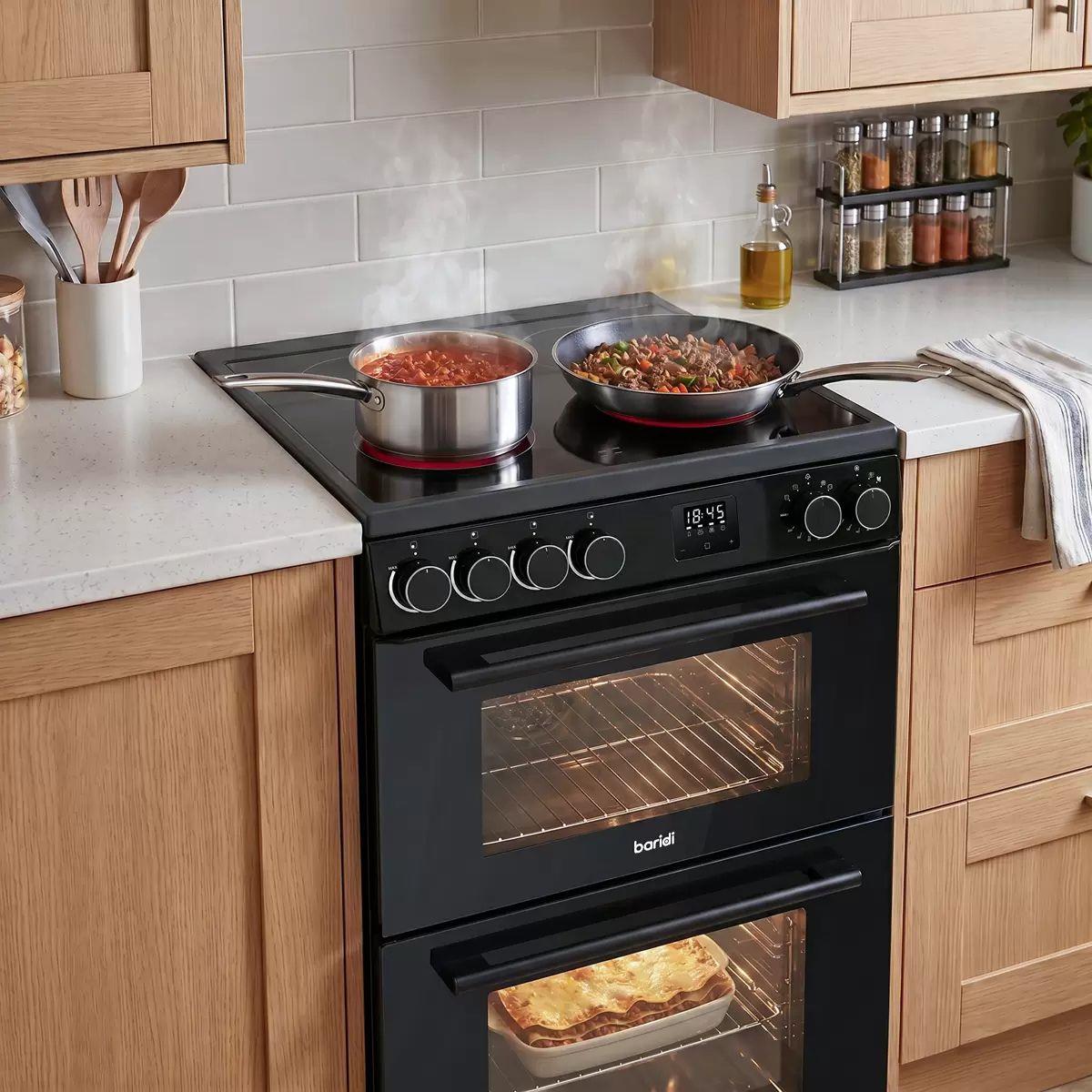 Sealey DH429 Baridi 60cm Freestanding Cooker with 99L Double Cavity & Ceramic Hob Black 240V