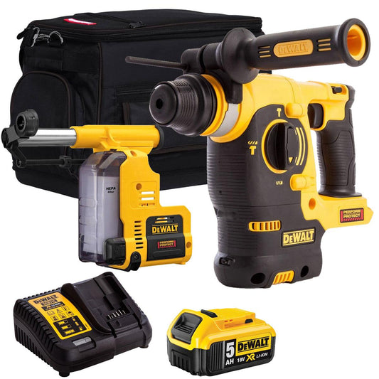 Dewalt DCH253N 18V XR SDS+ Rotary Hammer Drill With Dust Extraction System & 1 x 5.0Ah Battery Charger, Bag