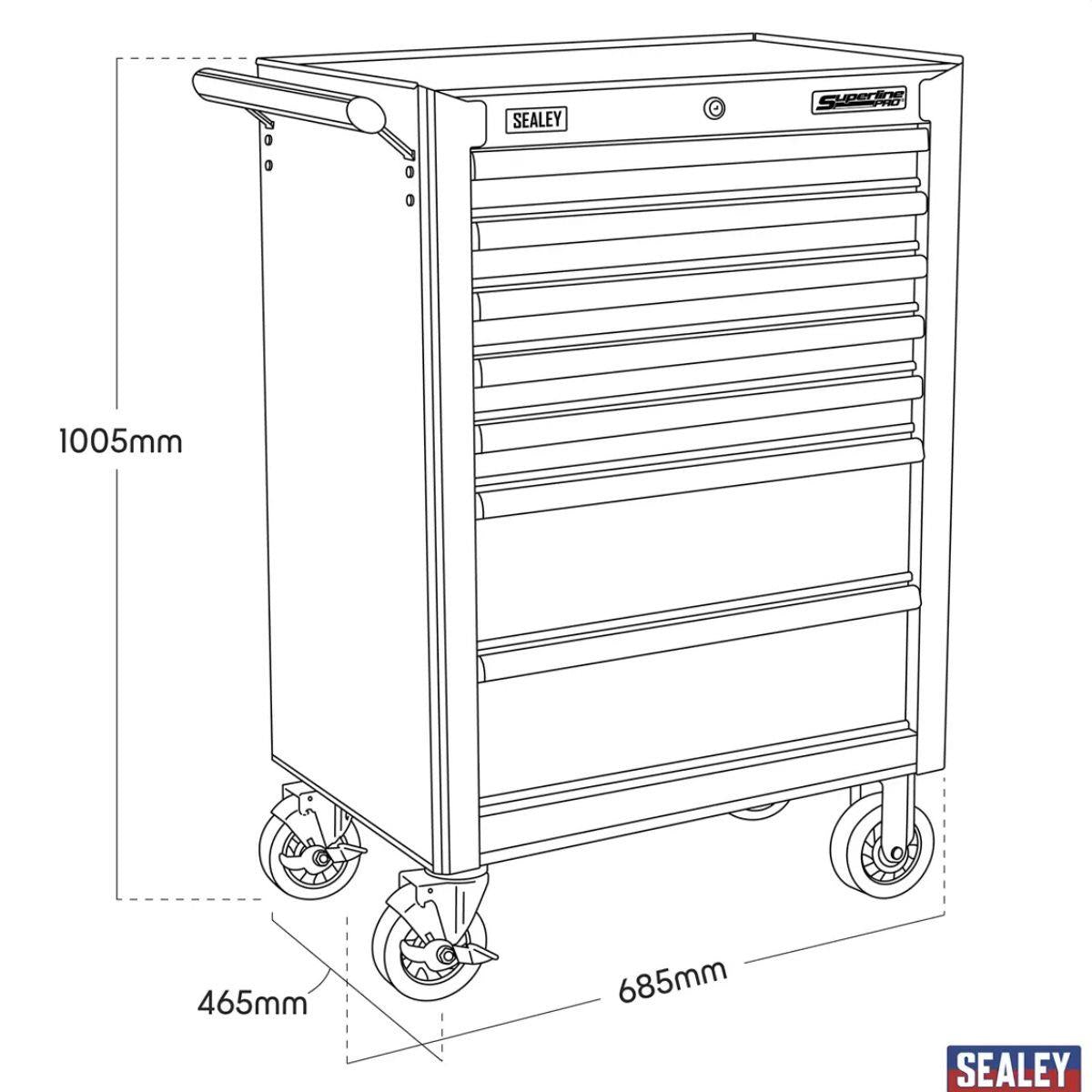 Sealey AP33479 Rollcab 7 Drawer with Ball-Bearing Slides Red