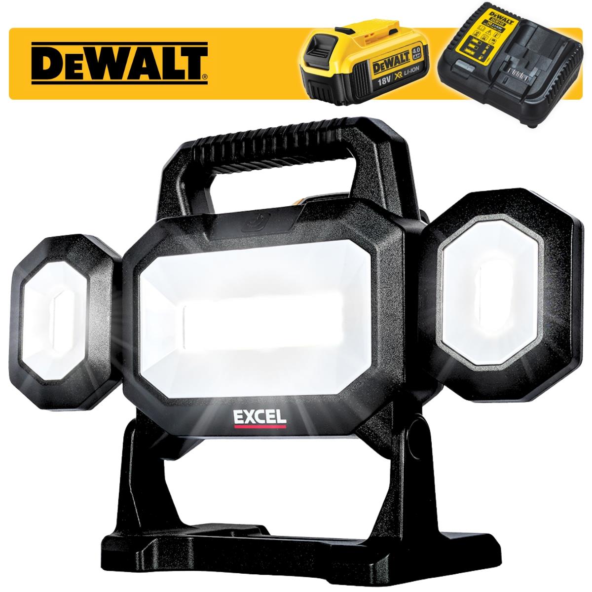 Excel 18V LED Work Light 5000 Lumens with Dewalt 1 x 4.0Ah Battery & Charger