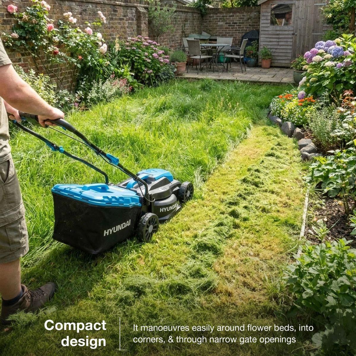Hyundai HY20CLM33 20V Brushless Cordless Lawnmower 33cm/13 Inch With 32L Collection Bag