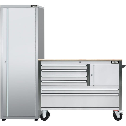 Excel 48inch 6 Drawer Stainless Steel Workbench Roller Tool Chest Cabinet & Tall Cabinet