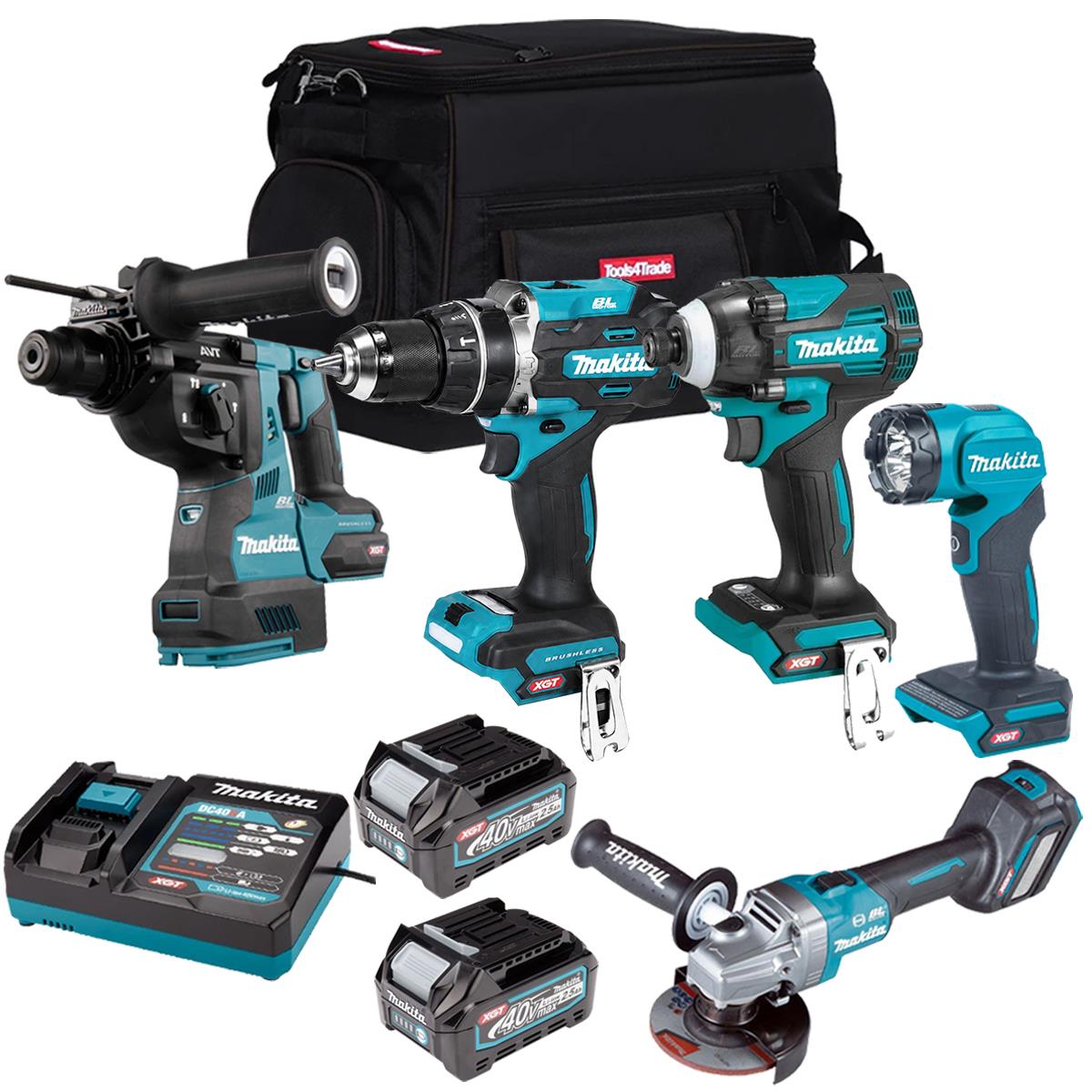 Makita 40V 5 Piece Combo Kit with 2 x 2.5Ah Batteries & Charger T4TKIT-6965