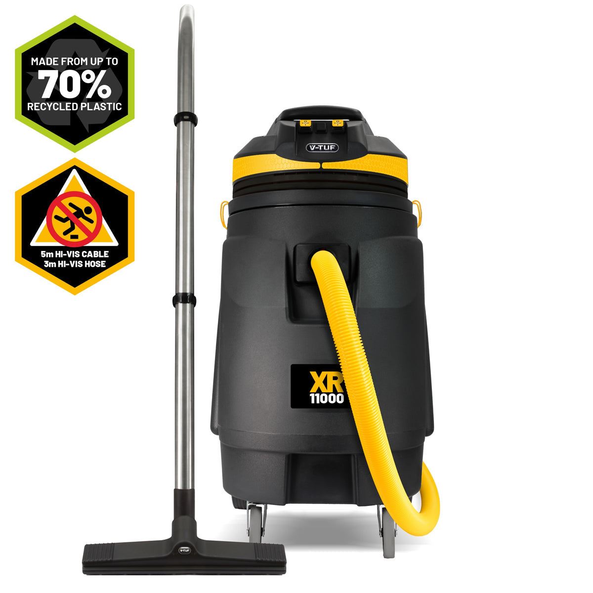 V-TUF XR11000 110L High Performance Wet & Dry Industrial Vacuum Cleaner Made from 70% Recycled Plastic 240V/3300W