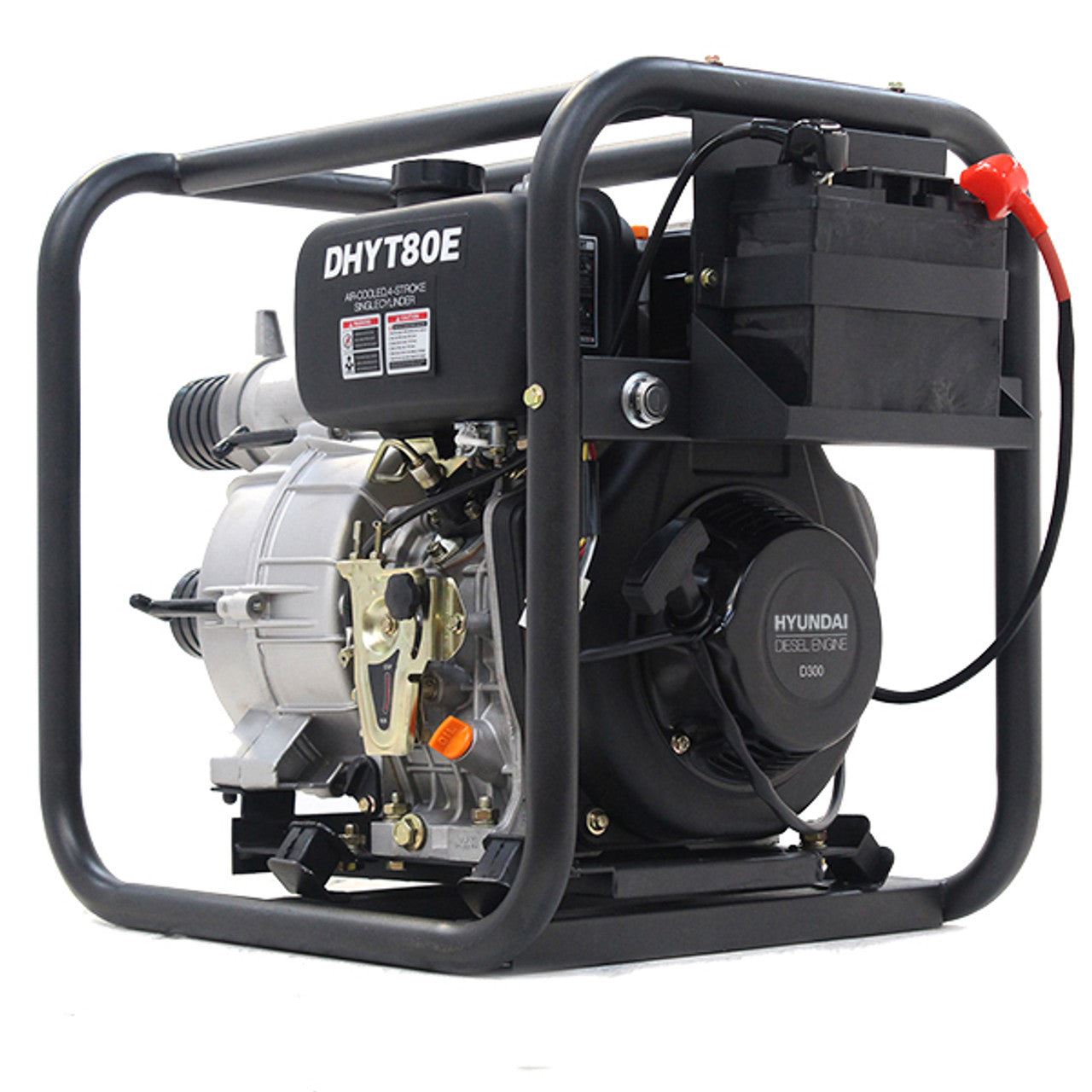 Hyundai DHYT80E 80mm Electric Start Open Frame Diesel Trash Water Pump, 25m Total Head, 6m Lift, 880min Flow Rate